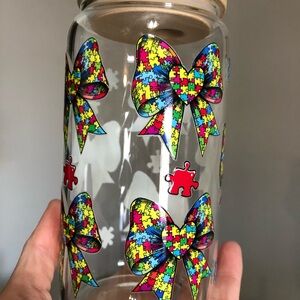 Colorful Puzzle Bow Glass Jar